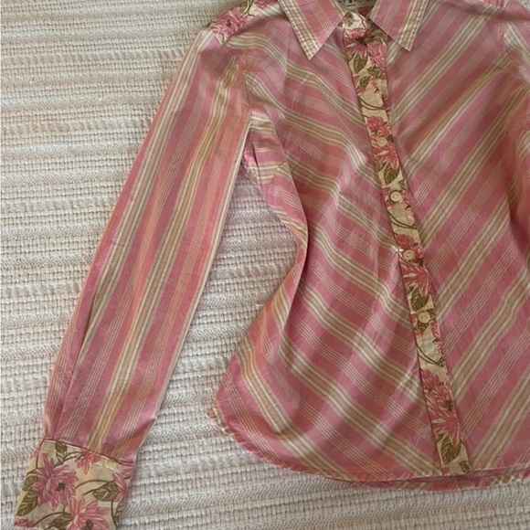 Pink Striped Button-Up Shirt with Floral Placket - Picture 3 of 4